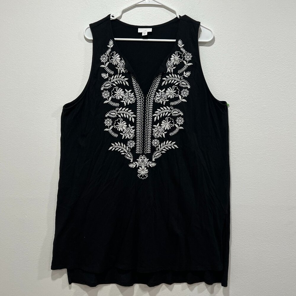 J.Jill Embroidered Black Sleeveless Tunic Top- Size XL TALL